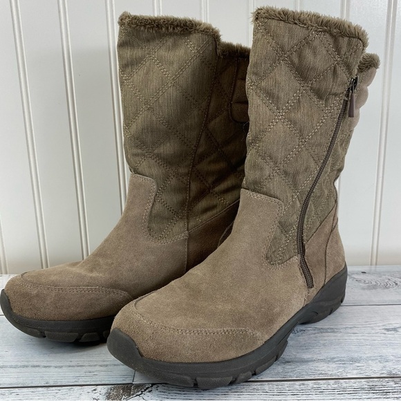 Lands End Boots Tan Suede All Weather Quilted Zip Winter Boots Women’s 7 B - Picture 9 of 10